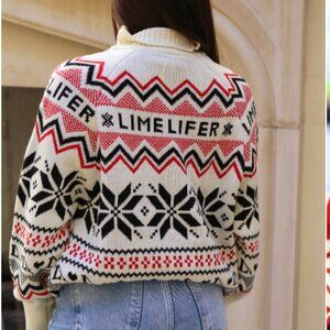 🎄 “Not-So Ugly” LimeLife Holiday Sweater Red & White Cozy Turtleneck – LARGE